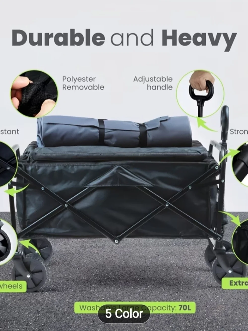 Collapsible Utility Wagon Cart in Black - Heavy-Duty Foldable Storage